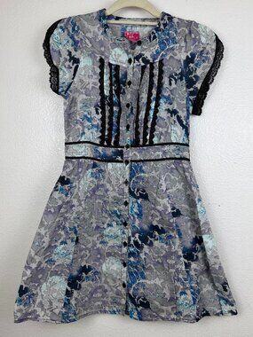 Free People Women's Gray & Black Lace Detail Lined Cotton Dress Size 2
